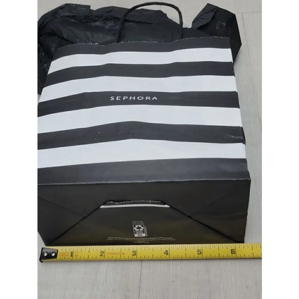 🖤🤍 SEPHORA Empty Black White Striped Paper Shopping Gift Bag with Tissues